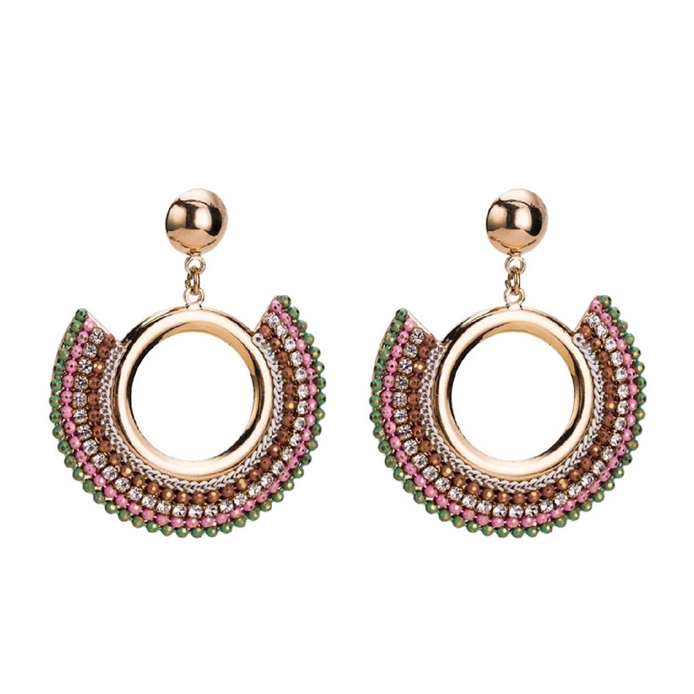 Womens Round Hoop Embellished Drop Earrings Gold - Picture 1 of 5